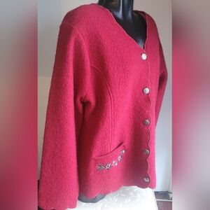 Lindor Red Pure Wool Embroidered  Cardigan L